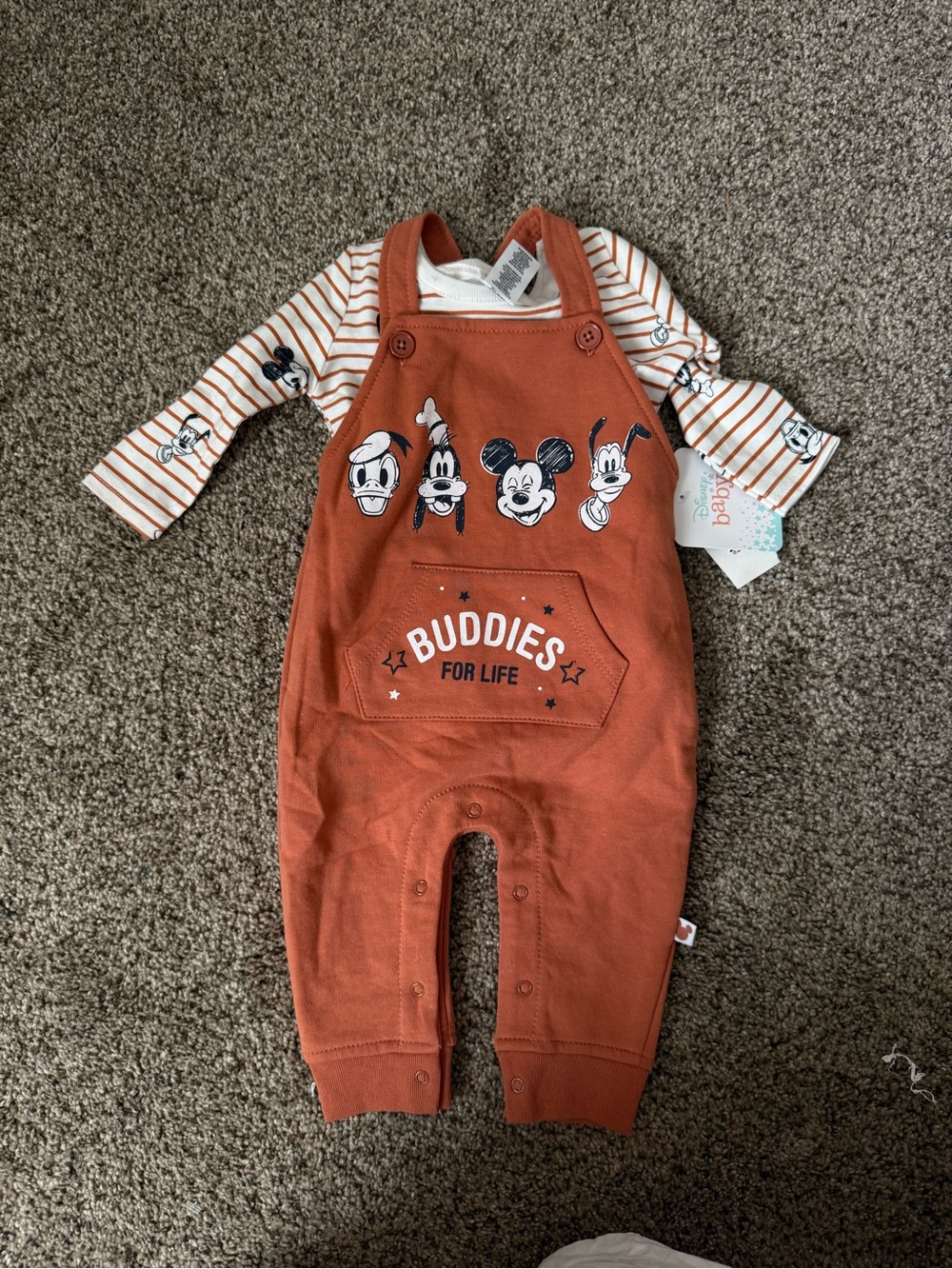 Disney Babies Baby Overalls Set with Striped Tee